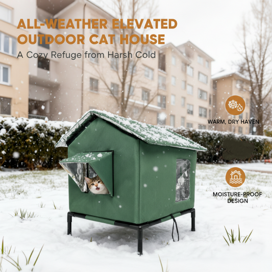 🔥50% OFF🏠Foldable Outdoor Waterproof Cat House🐱With Thermal Lining & Detachable Elevated Stand