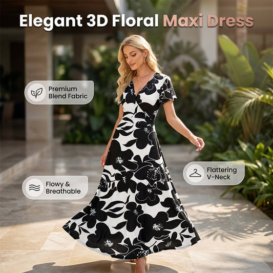 👗2026 Summer Hot Sale 50% OFF🌈Women's V neck Ankle Length Floral Print Beach Long Flowy  Maxi Dress with Pockets🎀