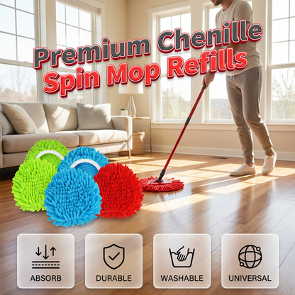 🧹Chenille Spin Mop Head Replacement – ✨Ultra-Absorbent Microfiber Refill Pads | Wet & Dry Use | Machine Washable | Fits Most Spin Mops ✨