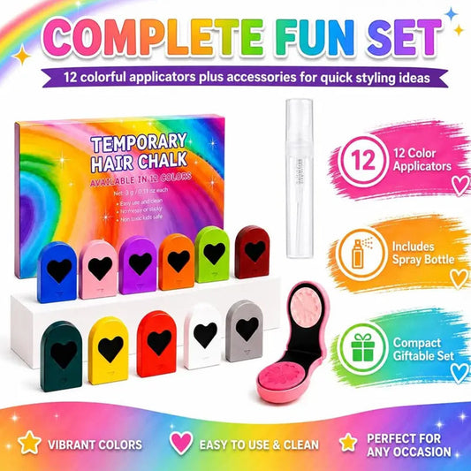 💜Early Christmas Sale-50% OFF💜Temporary Hair Chalk – 12 Wash-Out Colours 🌈 | No Bleach, No Stain | UK-Family Approved ✅