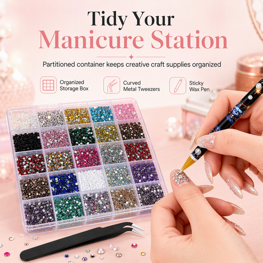 🎁Halloween Hot Sale 50% OFF🎃24‑Grid Nail Art Rhinestone Set, Mixed Color Flat‑Back Crystals Gems for DIY Manicure & Nail Decorations