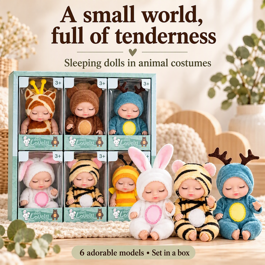 🧸Gift Idea-50% OFF🤩Mini Baby Dolls in Animal Outfits: 6 Styles, Sleeping Design, Portable, Gift-Ready