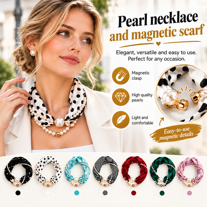 📿Pearl Scarf Necklace – Timeless Elegance, Adjustable Bow & Piercing-Free Jewellery 🤍