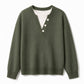 🌸Hot Sale 50% OFF💖Casual Mock Two Piece V Neck Knit Sweater with Button Details