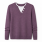 🌸Hot Sale 50% OFF💖Casual Mock Two Piece V Neck Knit Sweater with Button Details