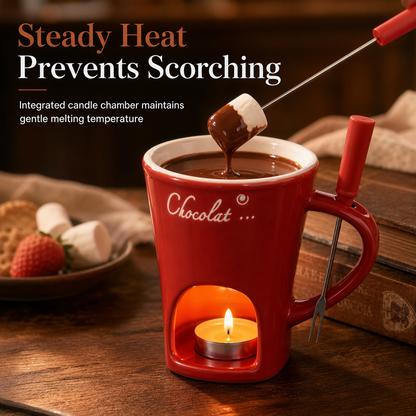 🎉Christmas Sale-50% OFF🍫Ceramic Chocolate and Cheese Fondue Melter Mug with Fork