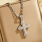 📢📢50 % DE RÉDUCTION !! ⏰Hip Hop Double Layer Baguette Rhinestone Cross Brass with Figaro Chain