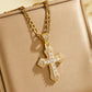 📢📢50 % DE RÉDUCTION !! ⏰Hip Hop Double Layer Baguette Rhinestone Cross Brass with Figaro Chain