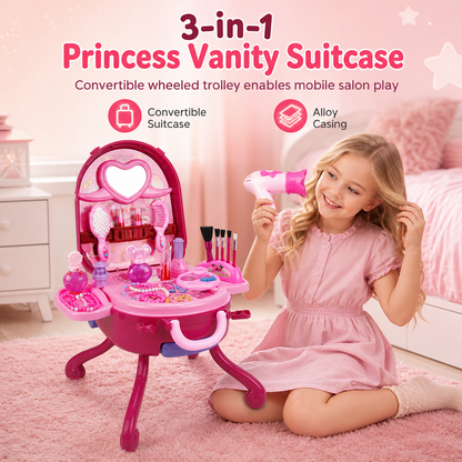💖Gift Idea-50% OFF!!💄Kids’ Pretend Makeup Vanity Suitcase – Portable Dress-Up Toy Set for Girls