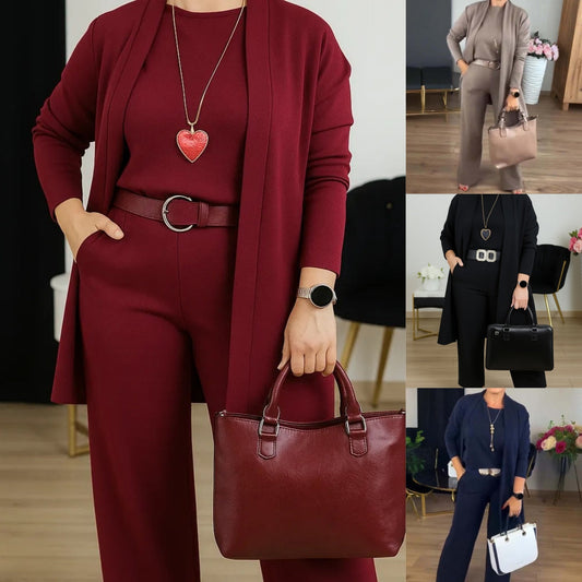 🔥Last day offer: 50% off-Elegant Longline Cardigan & Top & Pants 3-Pieces Set