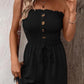 🎉Last Day Promotion 49% OFF💃Women's Fake Buttons Frill Trim Shirred Tie Front Wide Leg Tube Romper